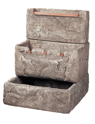 Three Tier Cistern with Copper Overflow Cast Stone Outdoor Garden Fountain Fountain Tuscan
